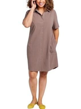 Brass Clothing Button Down Shirt Dress Sz M Brown Short Sleeve Pockets Casual